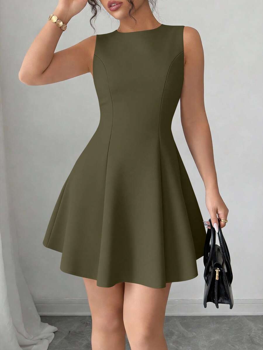 Women'S Fashion Jersey - Womens Sleeveless Boat Neck A-Line Mini