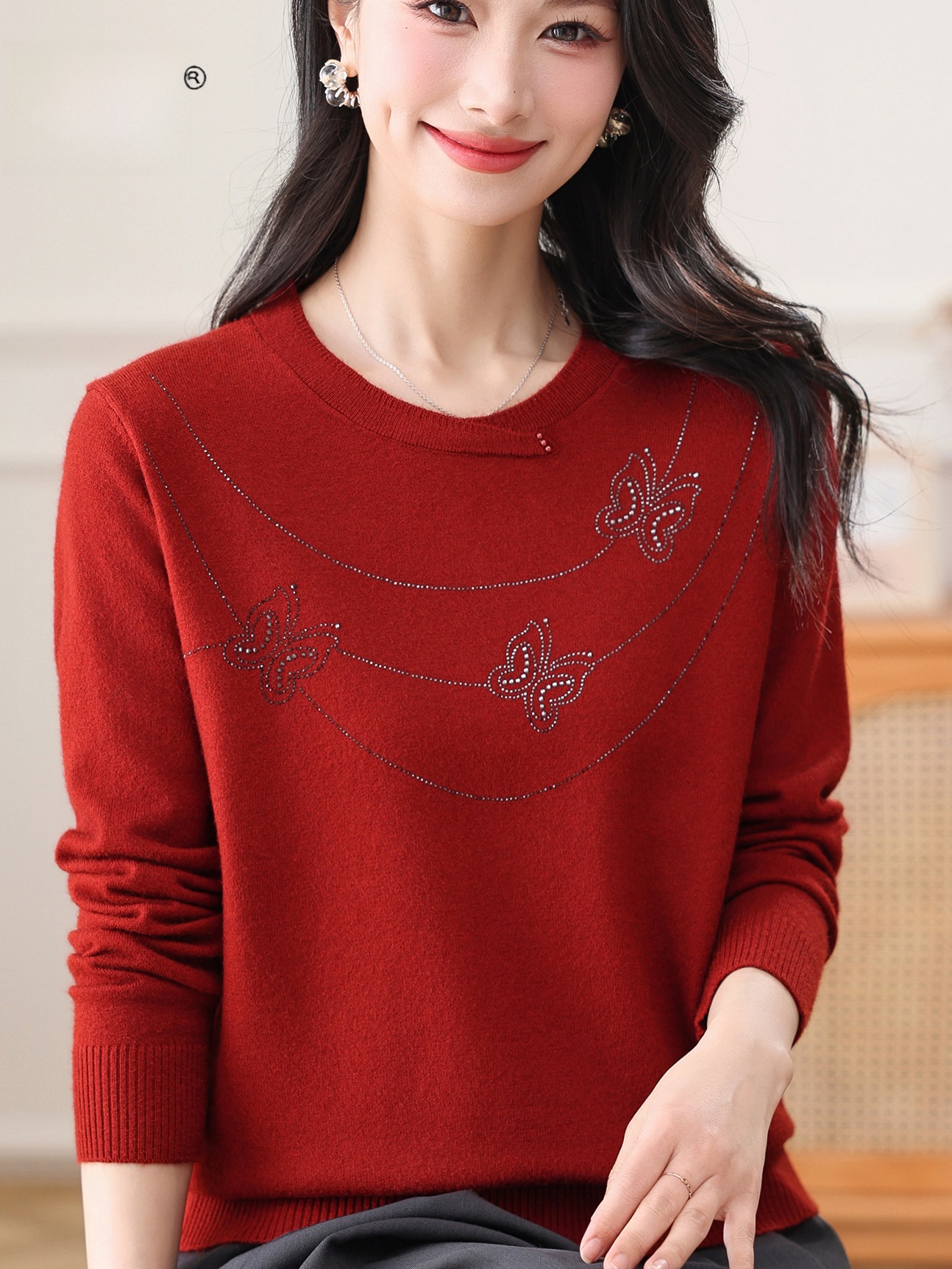 Women Fashion Over 60 - Spring Fashion Embroidered Knitwear Sweater Overhead