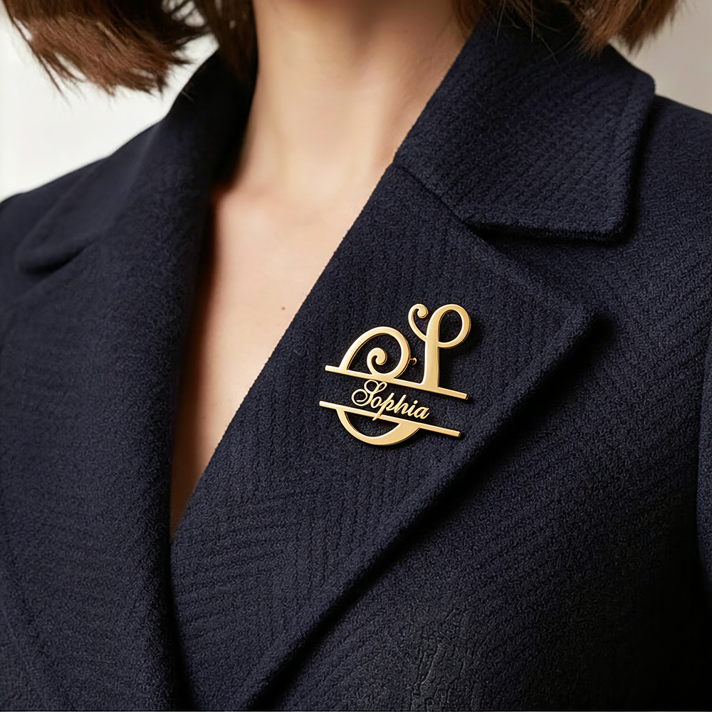 Women Fashion Dress Names - Custom Name Brooch initials Pin Initial