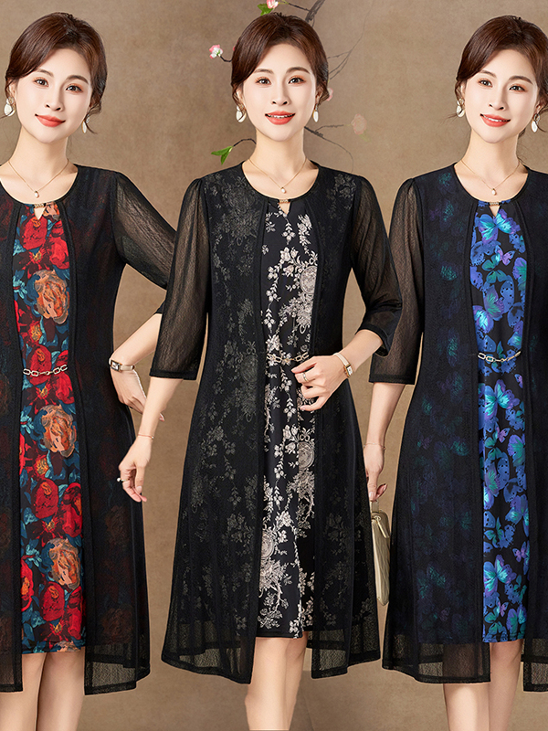 Women Fashion Over 60 - Elegant Mid-Sleeve Mesh Dress for Women