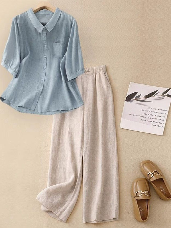 Women Fashion Over The Years - Large Size Summer Cotton Linen Set