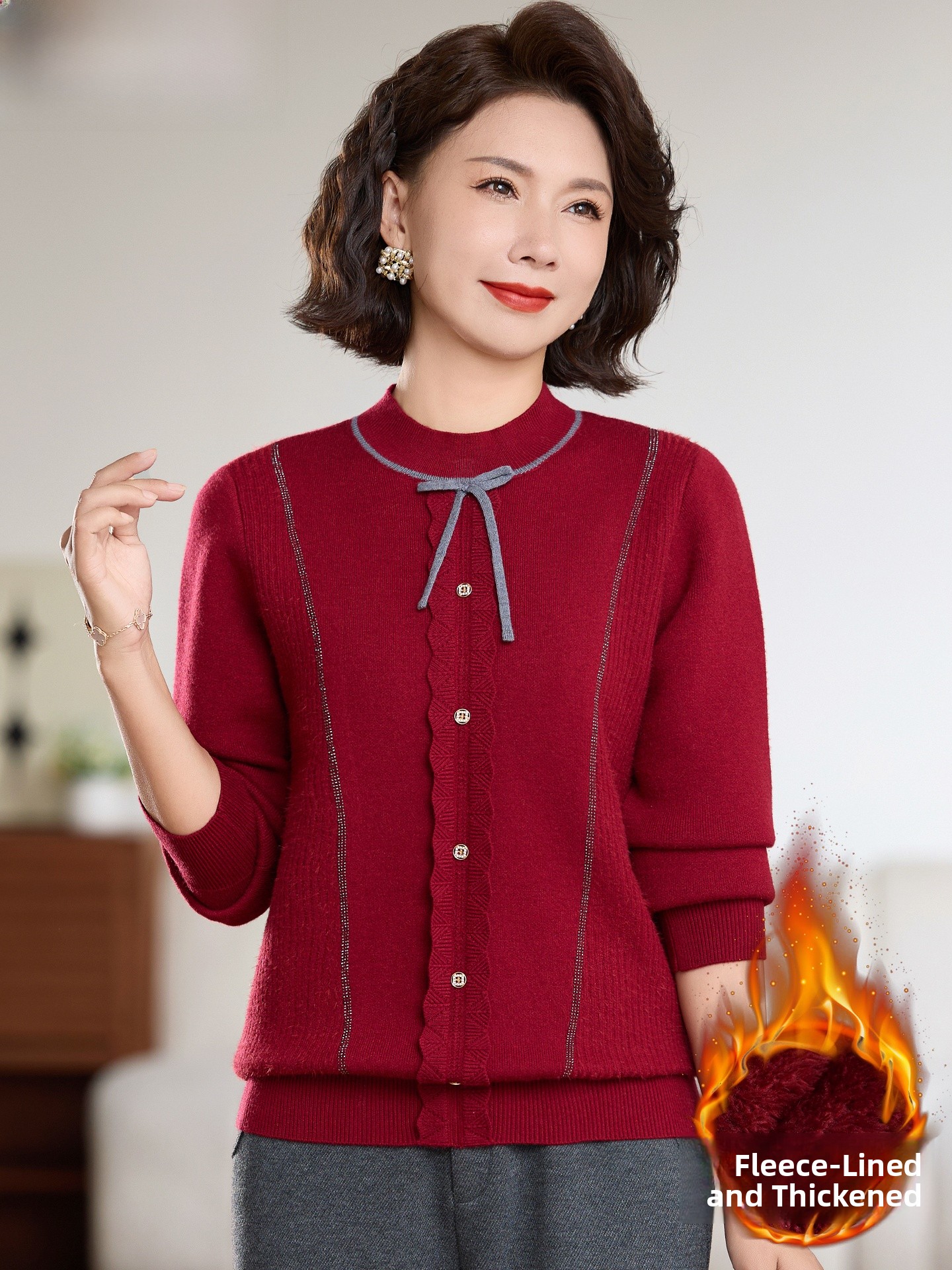 2026  Year Red Knitted Thicken - đánh giá và giá Women Fashion Over 60