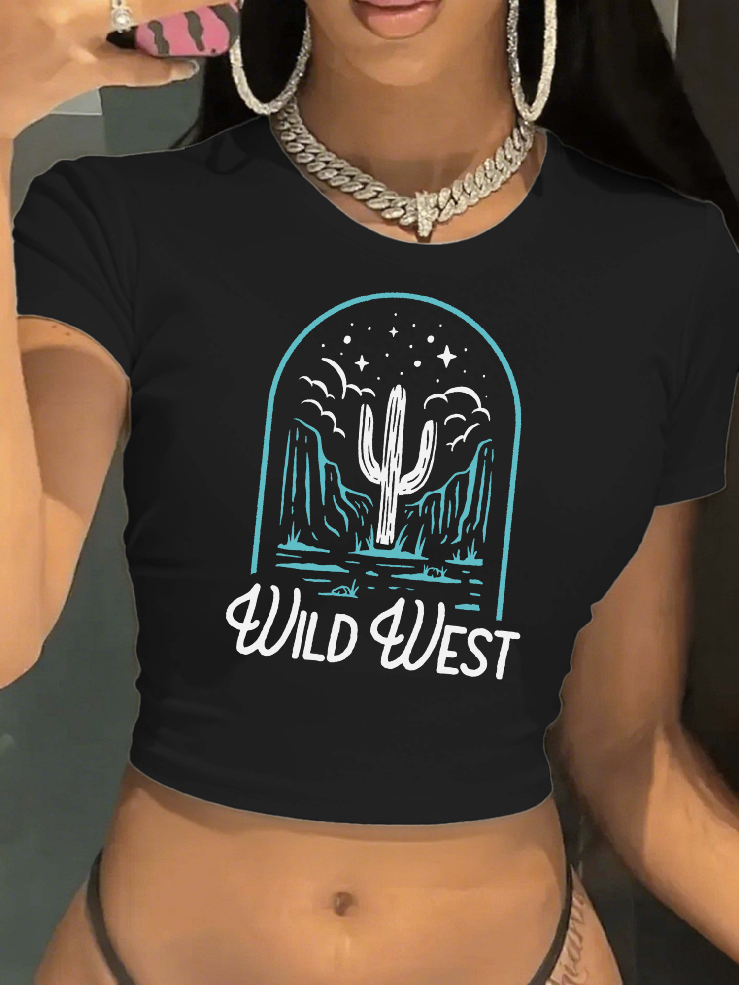 Womens Trendy Graphic Crop Top - đánh giá và giá Women'S Fashion Wild West