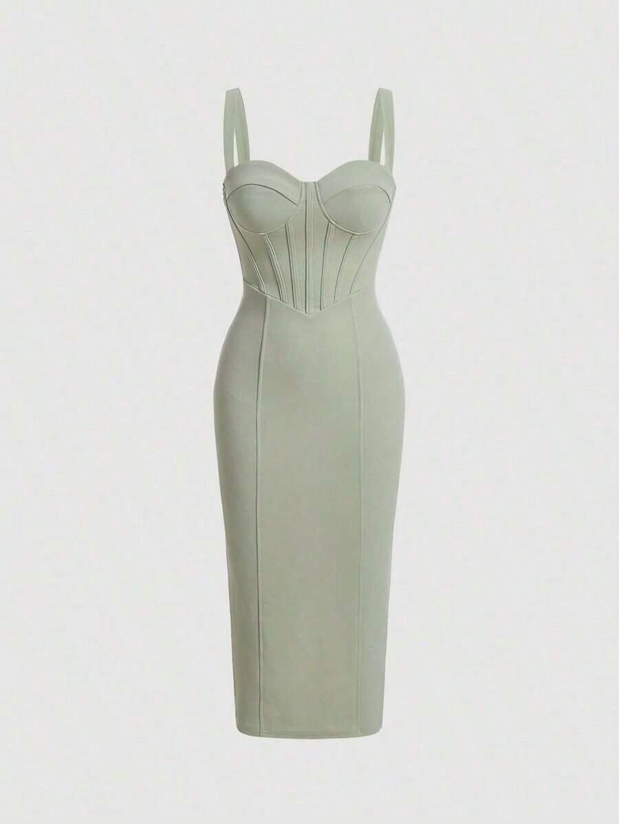 Solid Bustier Cami Dress Paste - đánh giá và giá Women'S Fashion Jersey