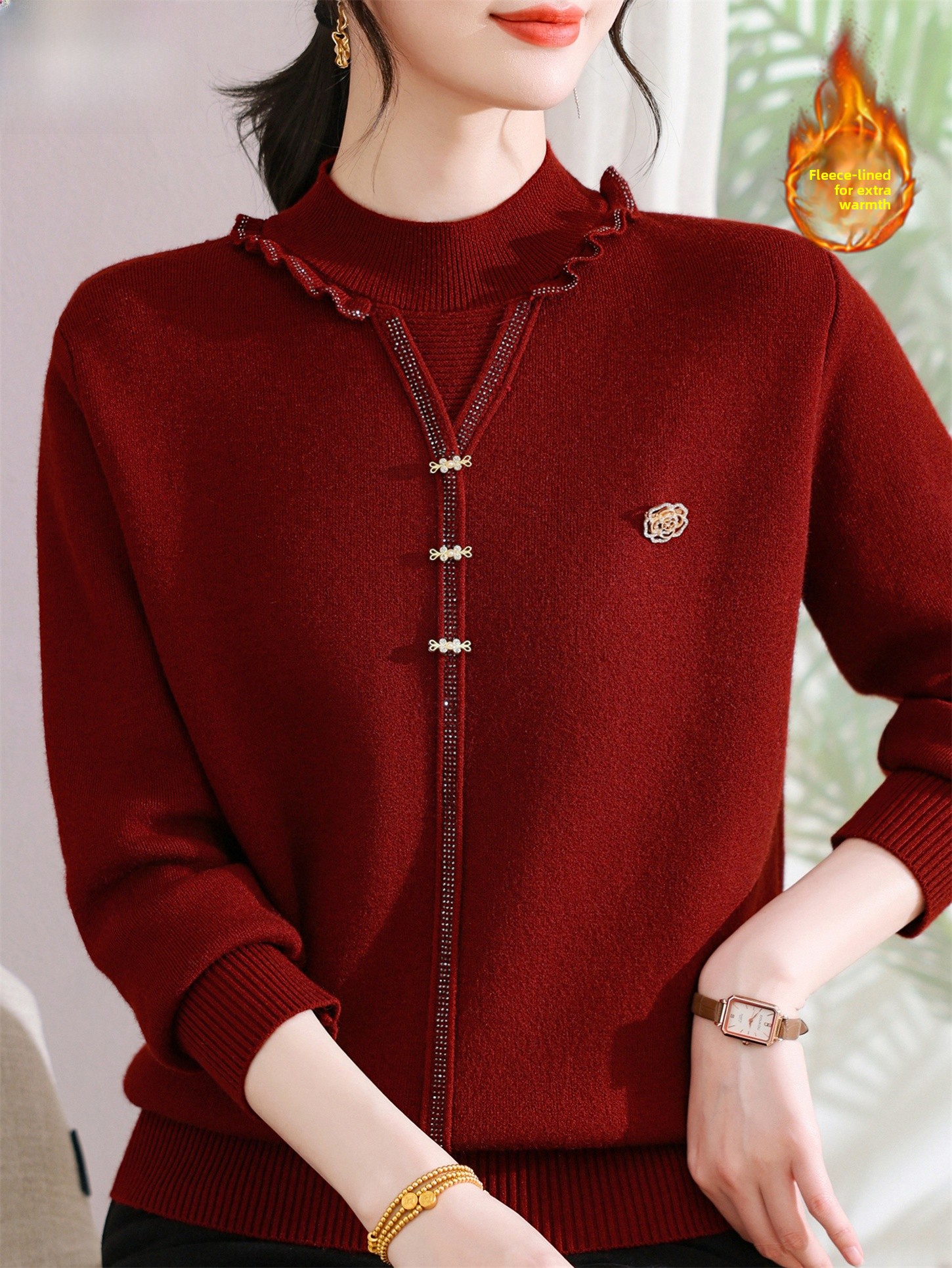 Thickened Fleece Knitted Sweat - đánh giá và giá Women Fashion Over 60