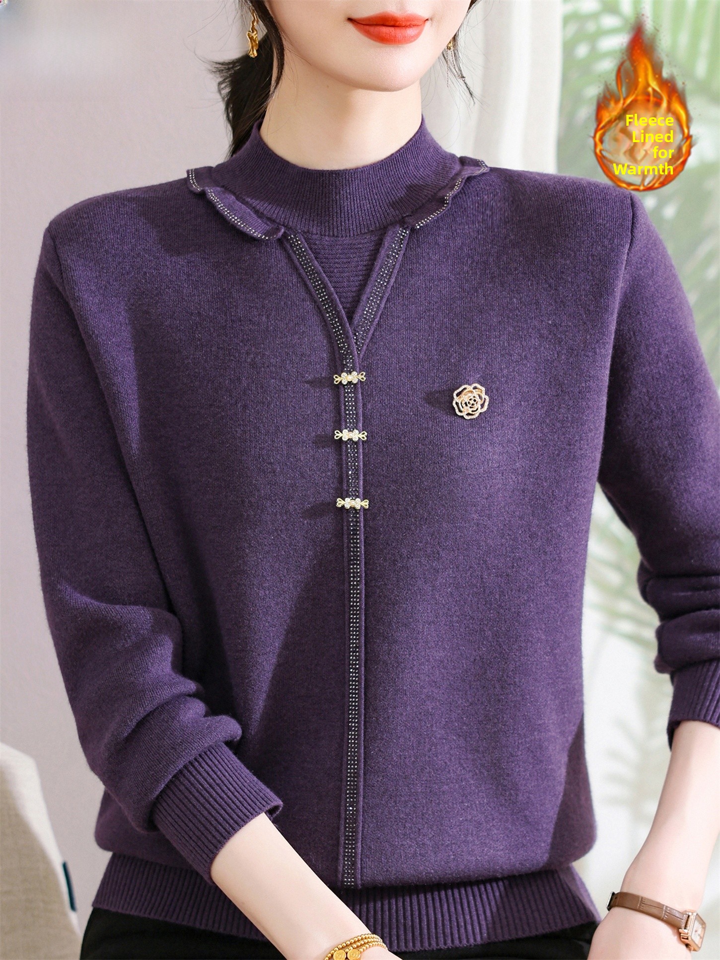 Thickened Fleece Knitted Sweat - đánh giá và giá Women Fashion Over 60