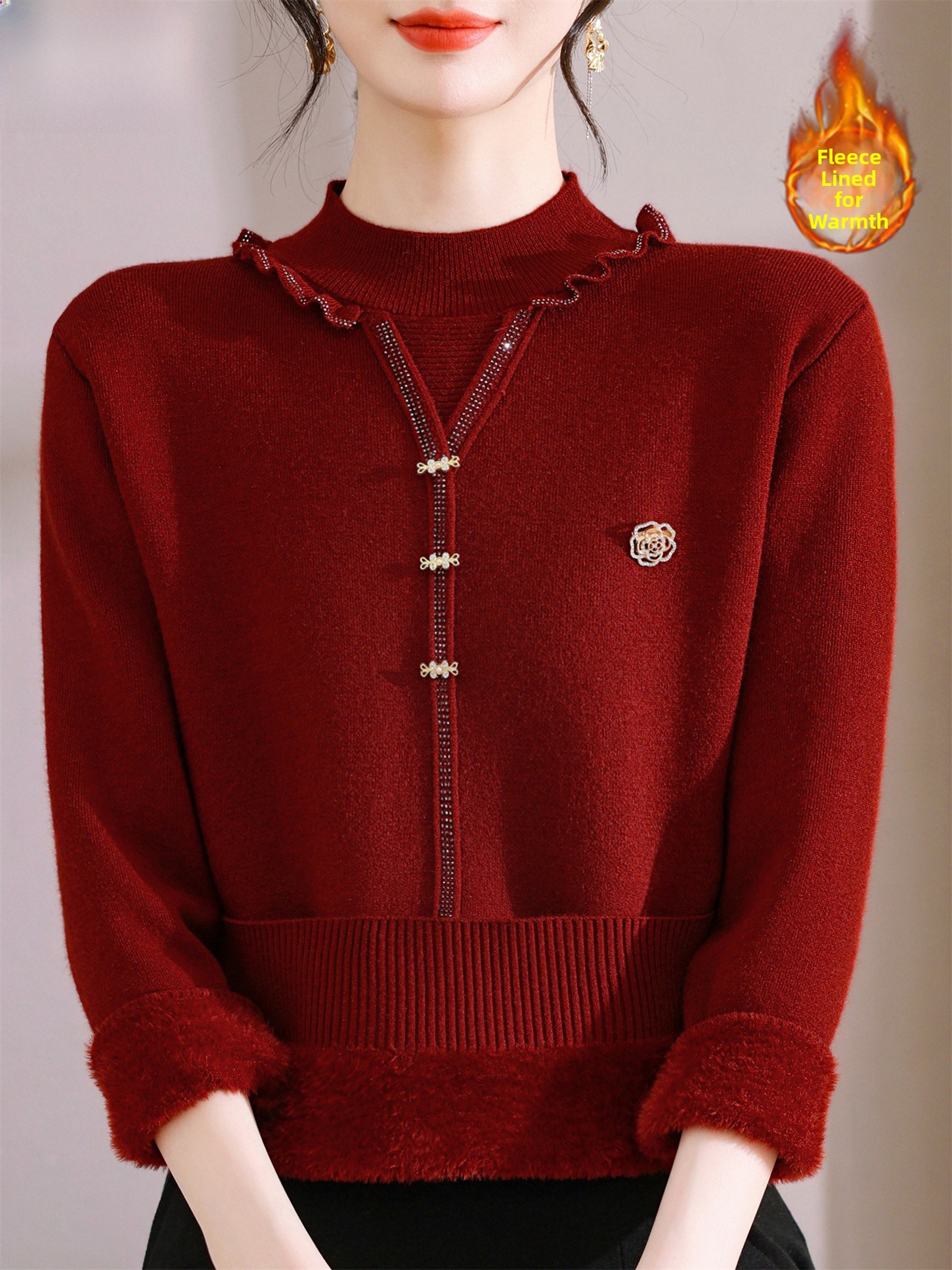 Thickened Fleece Knitted Sweat - đánh giá và giá Women Fashion Over 60