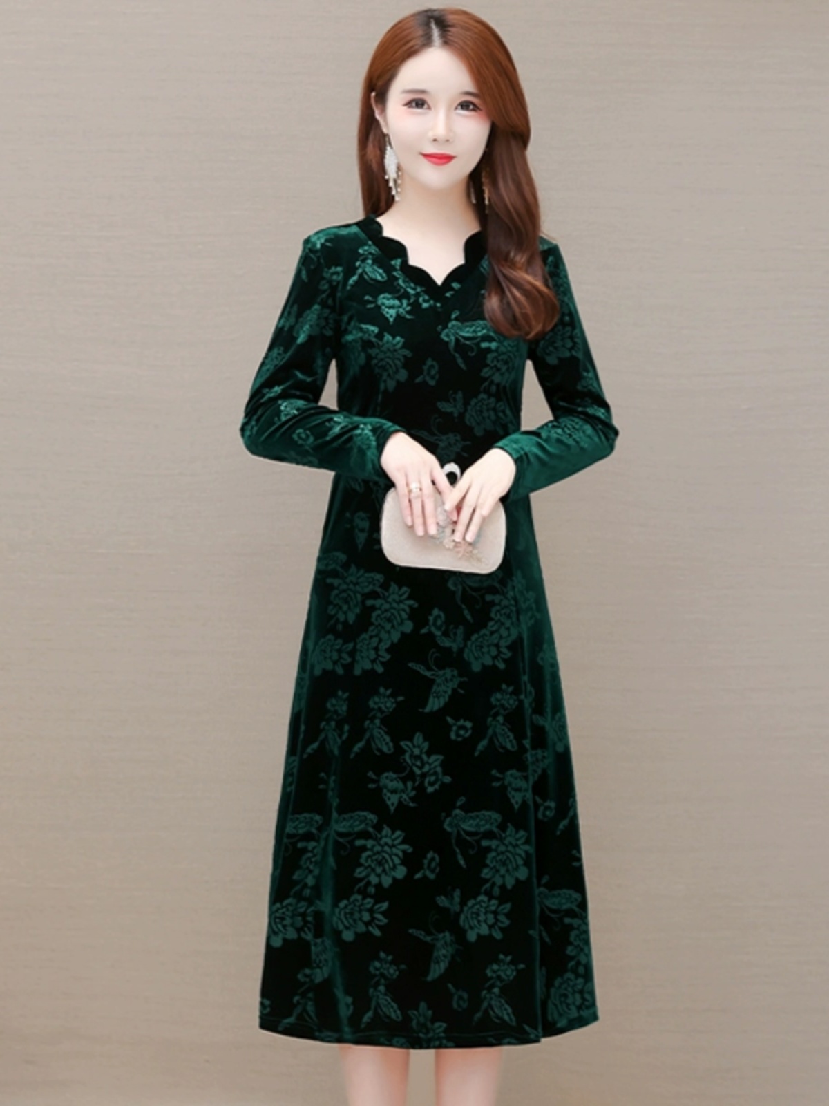 Elegant Velvet Dress V-Neck Mi - đánh giá và giá Women Fashion Over 60