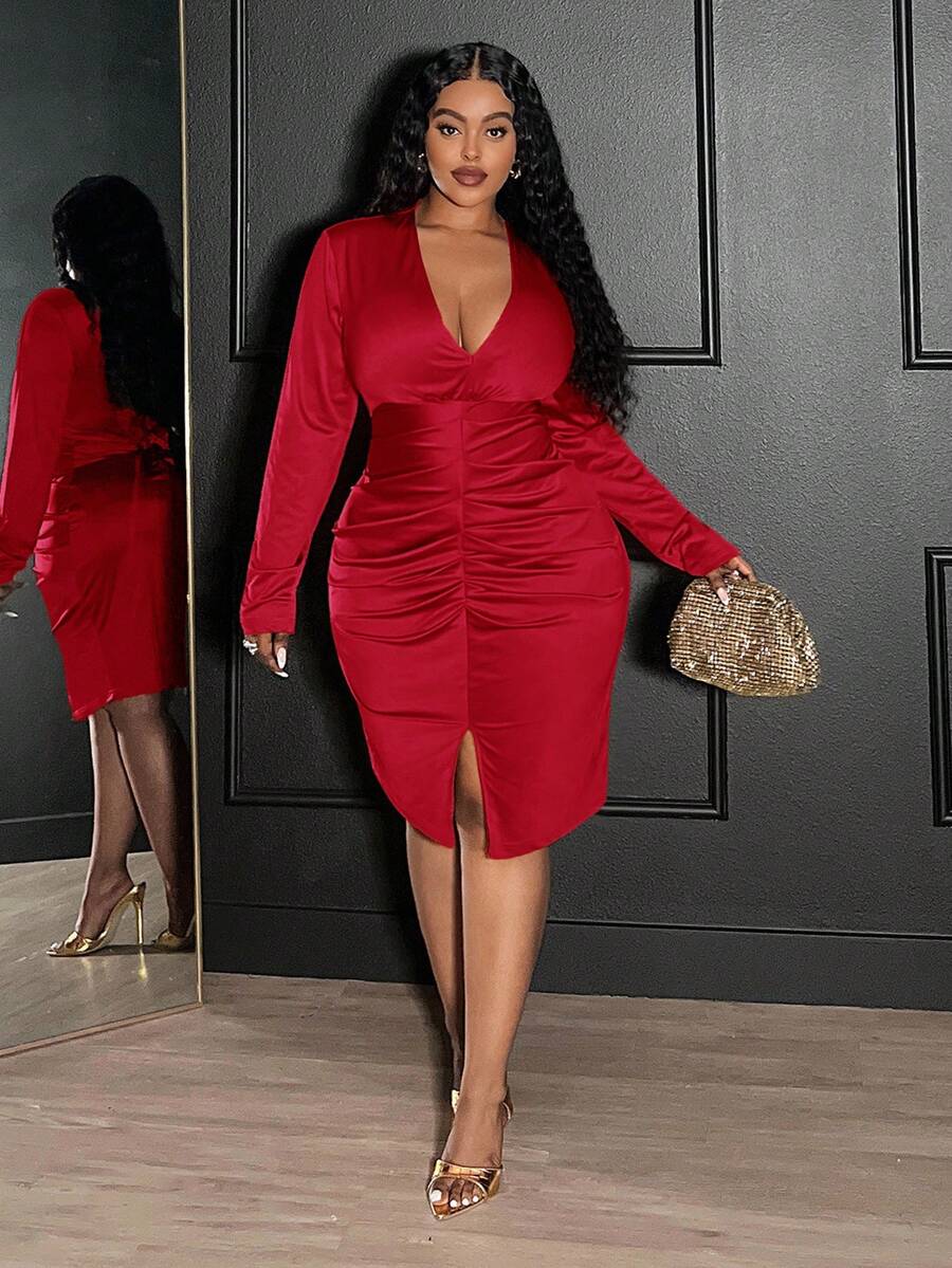 Elegant Sexy Ruched V-Neck Bod - đánh giá và giá Women'S Fashion Jersey