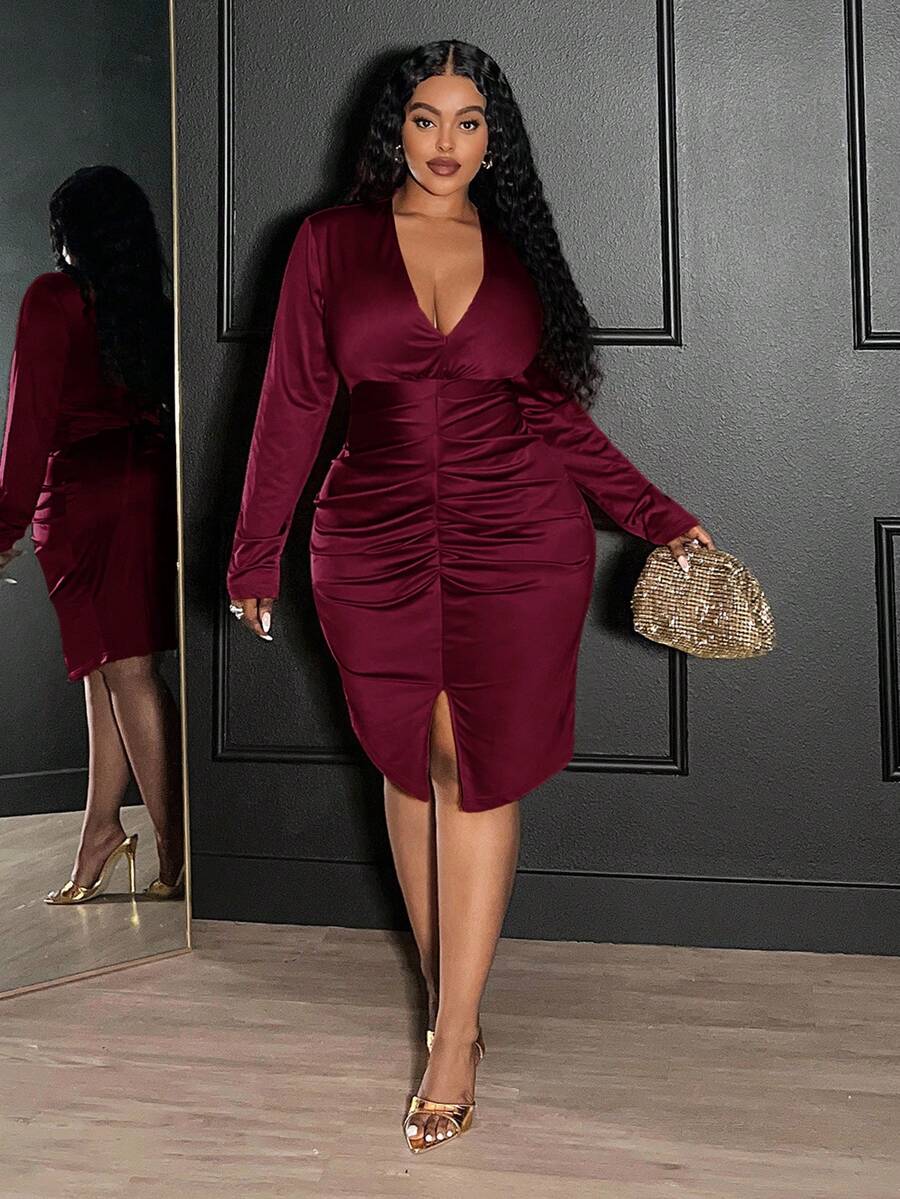Elegant Sexy Ruched V-Neck Bod - đánh giá và giá Women'S Fashion Jersey