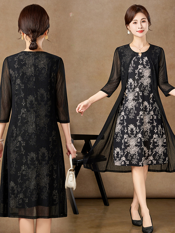 Elegant Mid-Sleeve Mesh Dress  - đánh giá và giá Women Fashion Over 60