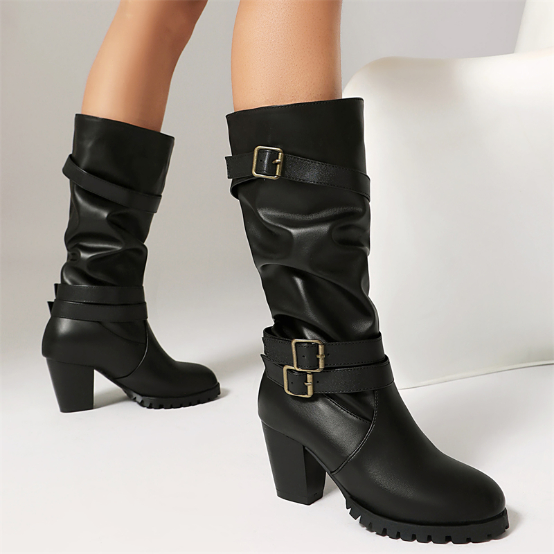 Pleated Mid-calf Boots Women F - đánh giá và giá Women'S Fashion Riding Boots